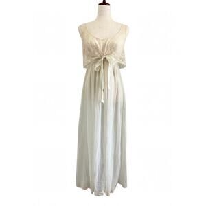 Vintage Hollywood Vassarette Cream Lace Midi Maxi Length Nightgown Size 36 0599B